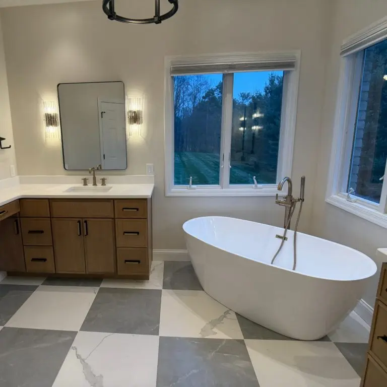 Modern bathroom remodeling project by Serge Construction